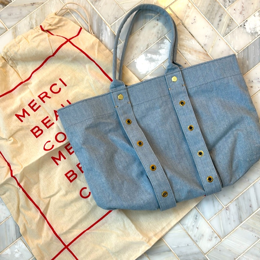 Clare V Denim Chambray Carry Bag Tote